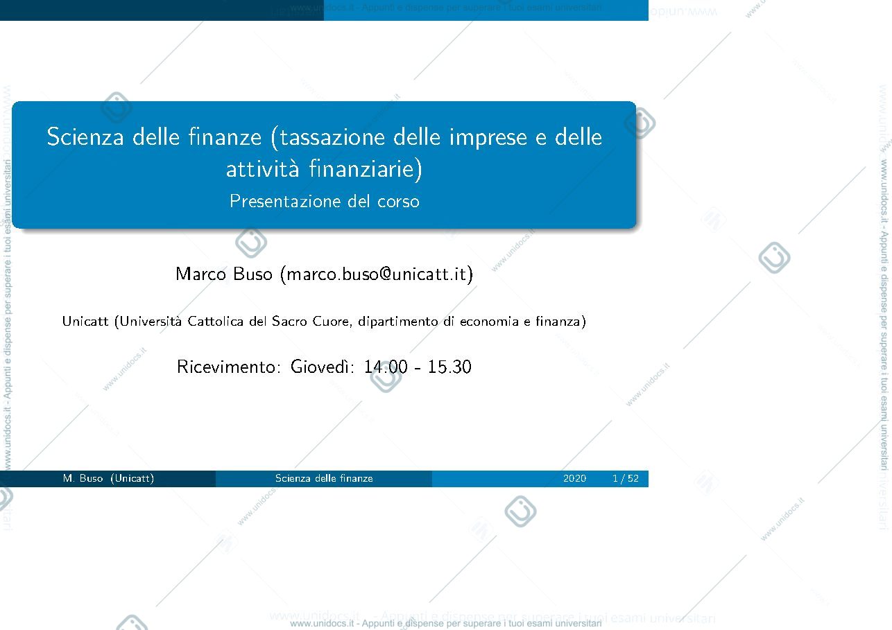 Anteprima pagina 1 — Slide complete scienza delle finanze 