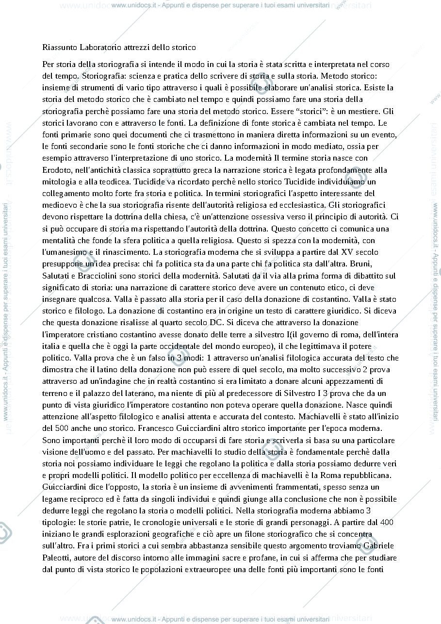 Anteprima pagina 1 — Riassunto Laboratorio attrezzi dello storico
