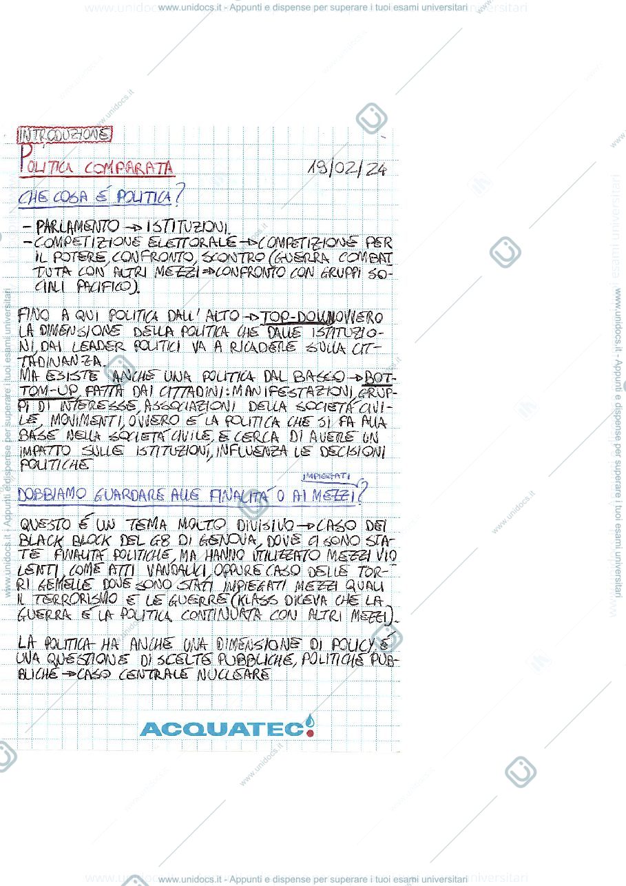 Anteprima pagina 1 — POLITICA COMPARATA (parte 1/7)