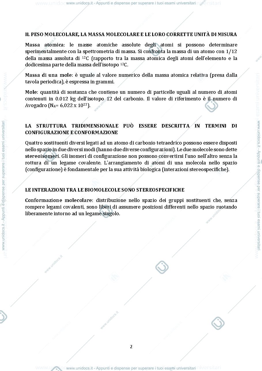Anteprima pagina 2 — Schemi di biochimica, modulo dell'esame "scienze biologiche e biochimiche", primo anno - SACCO
