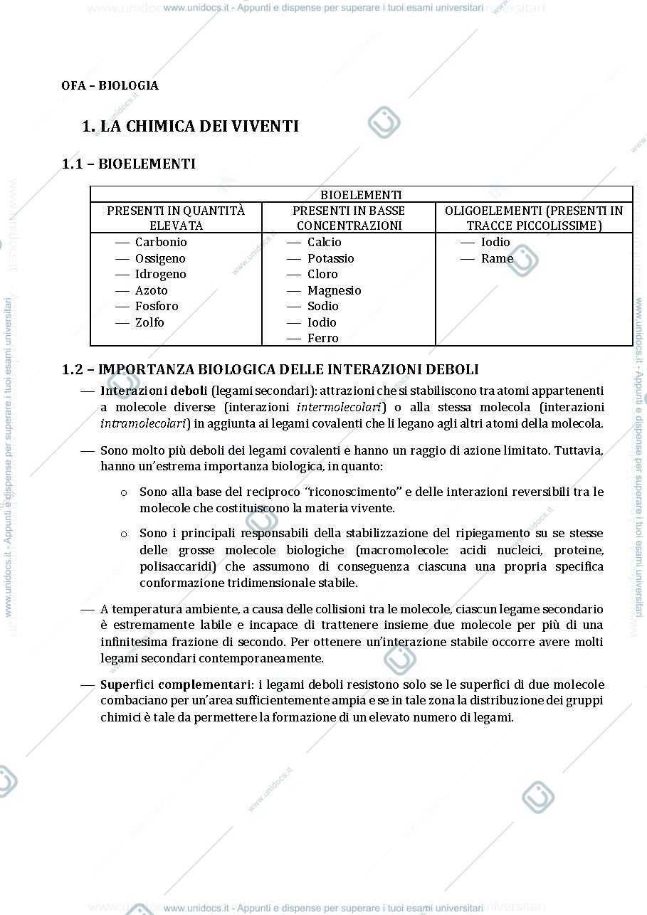 Anteprima pagina 1 — SCHEMI OFA BIOLOGIA