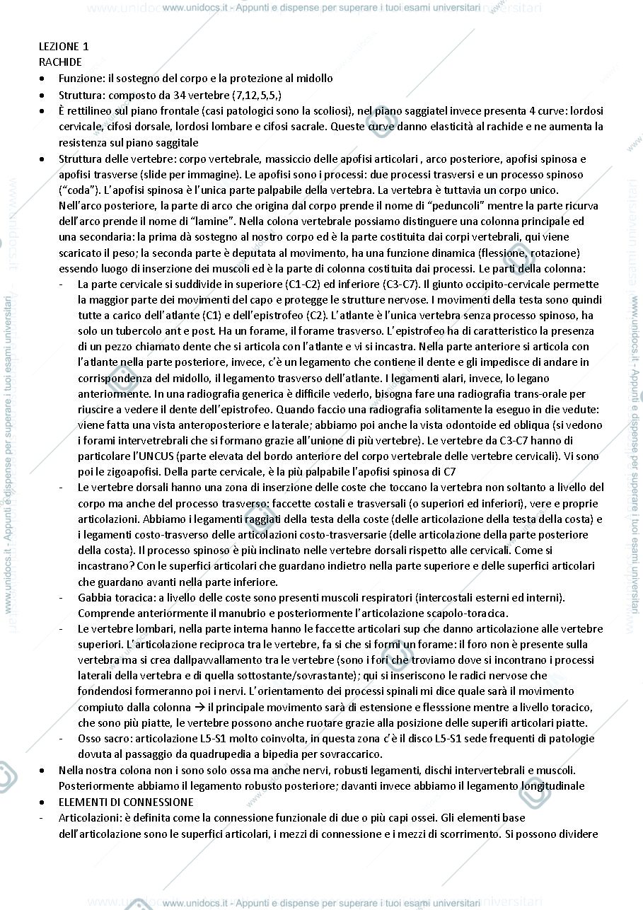 Anteprima pagina 1 — Apparato locomotore - il rachide