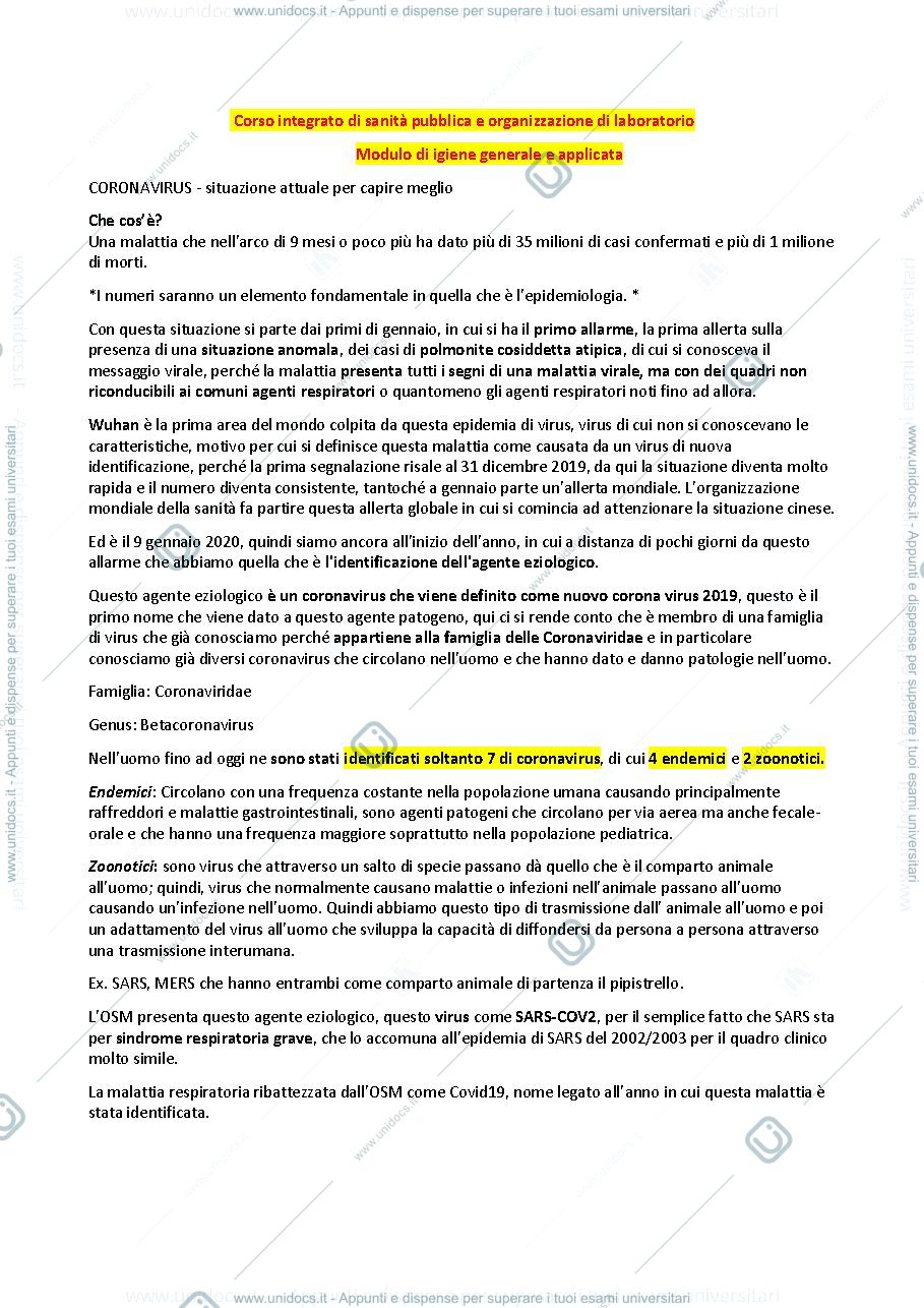 Anteprima pagina 1 — appunti di igiene 