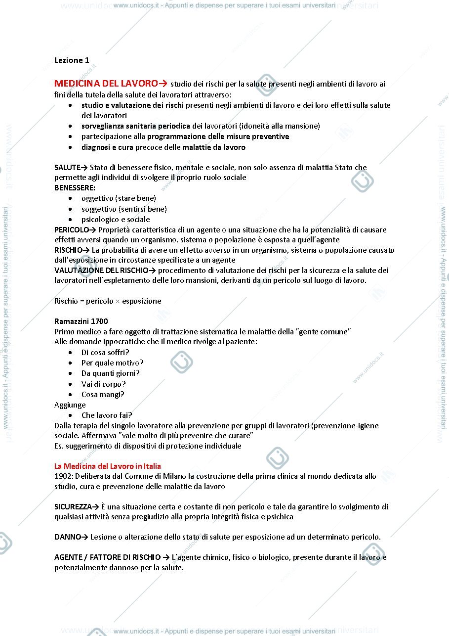 Anteprima pagina 1 — Appunti integrali medicina del lavoro