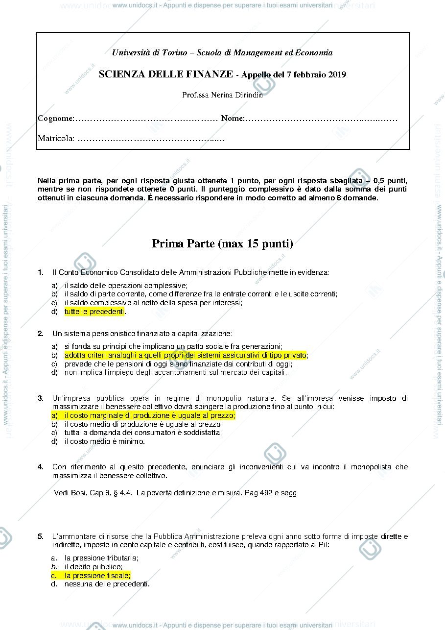 Anteprima pagina 1 — esame 7 febbraio 2019