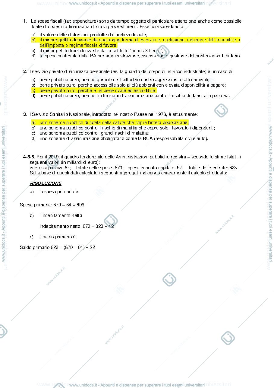 Anteprima pagina 1 — domande scienze delle finanze