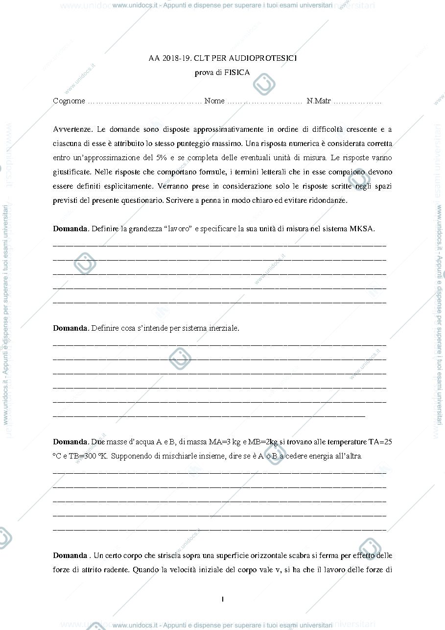 Anteprima pagina 1 — Domande esame fisica
