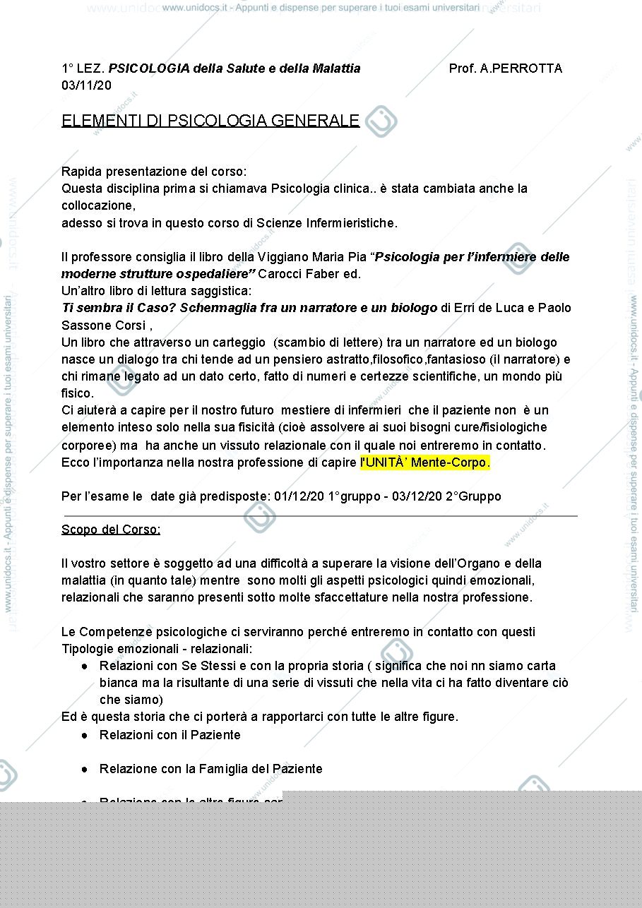 Anteprima pagina 1 — Psicologia della salute 1lez.