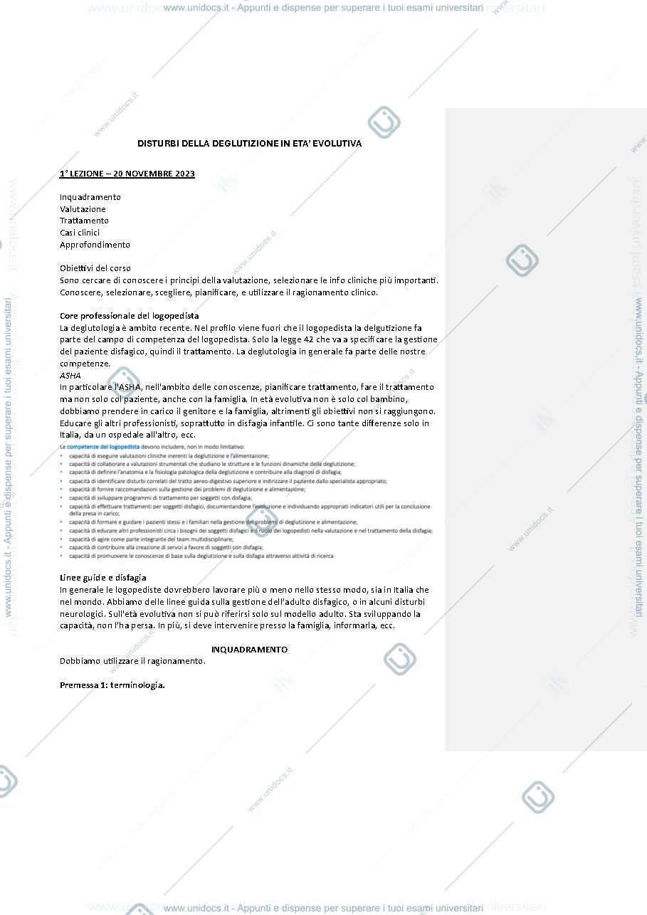 Anteprima pagina 1 — DISTURBI DELLA DEGLUTIZIONE IN ETA’ EVOLUTIVA