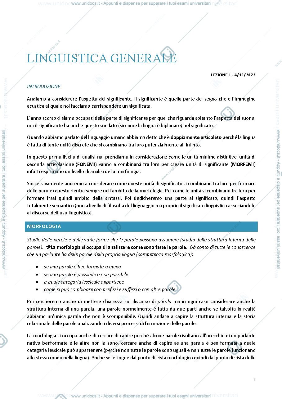 Anteprima pagina 1 — Linguistica generale 