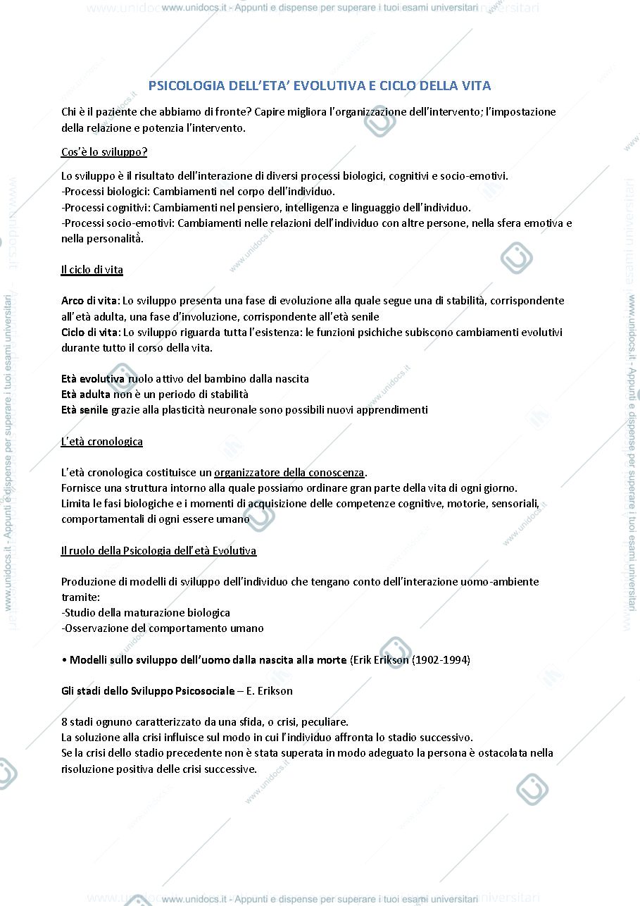 Anteprima pagina 1 — Psicologia dello sviluppo 