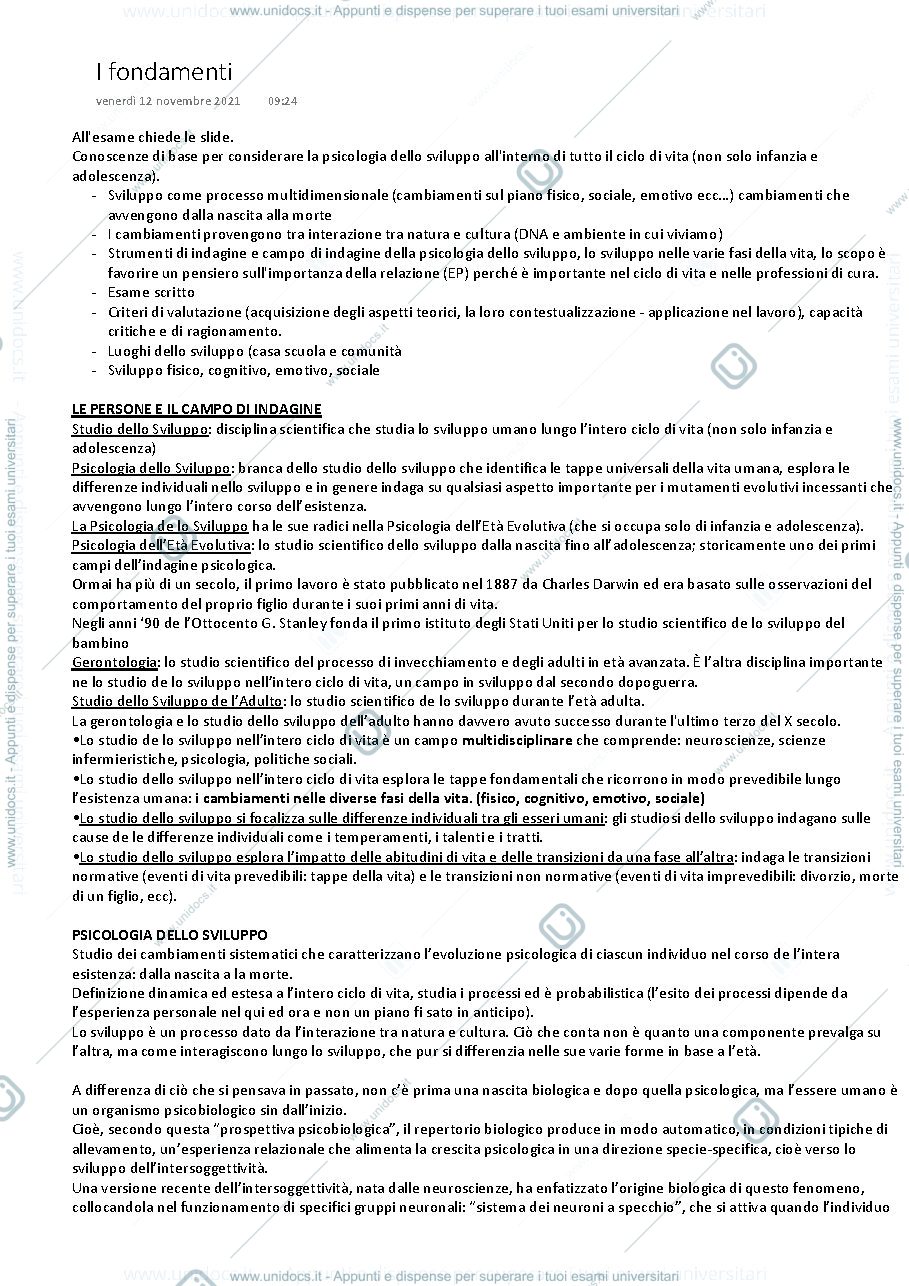 Anteprima pagina 1 — Introduzione Psicologia dello sviluppo
