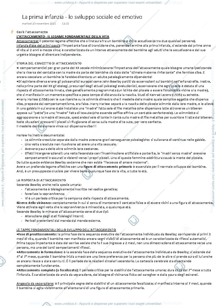 Anteprima pagina 1 — Sviluppo socio emotivo nella prima infanzia 