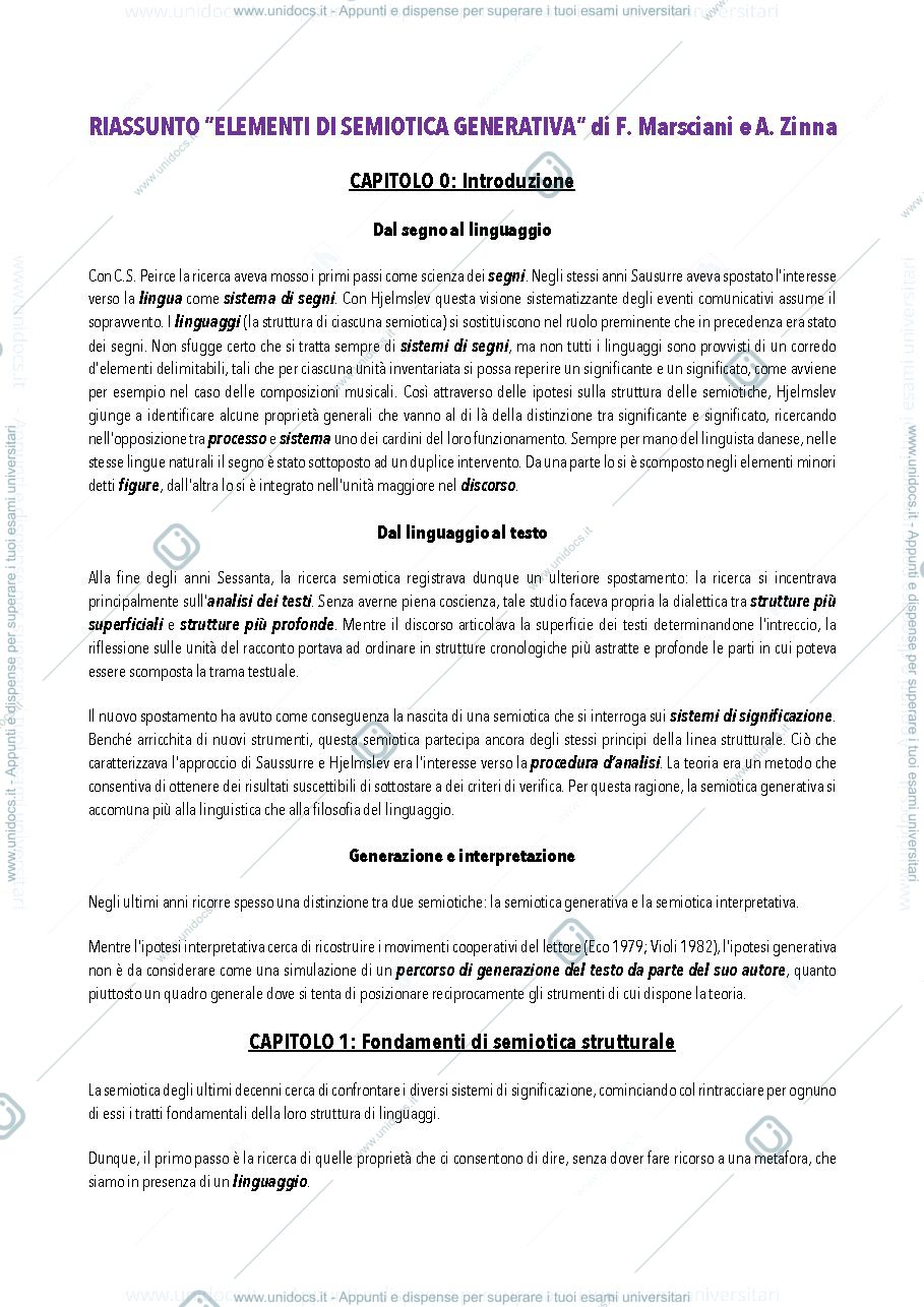 Anteprima pagina 1 — ELEMENTI DI SEMIOTICA GENERATIVA