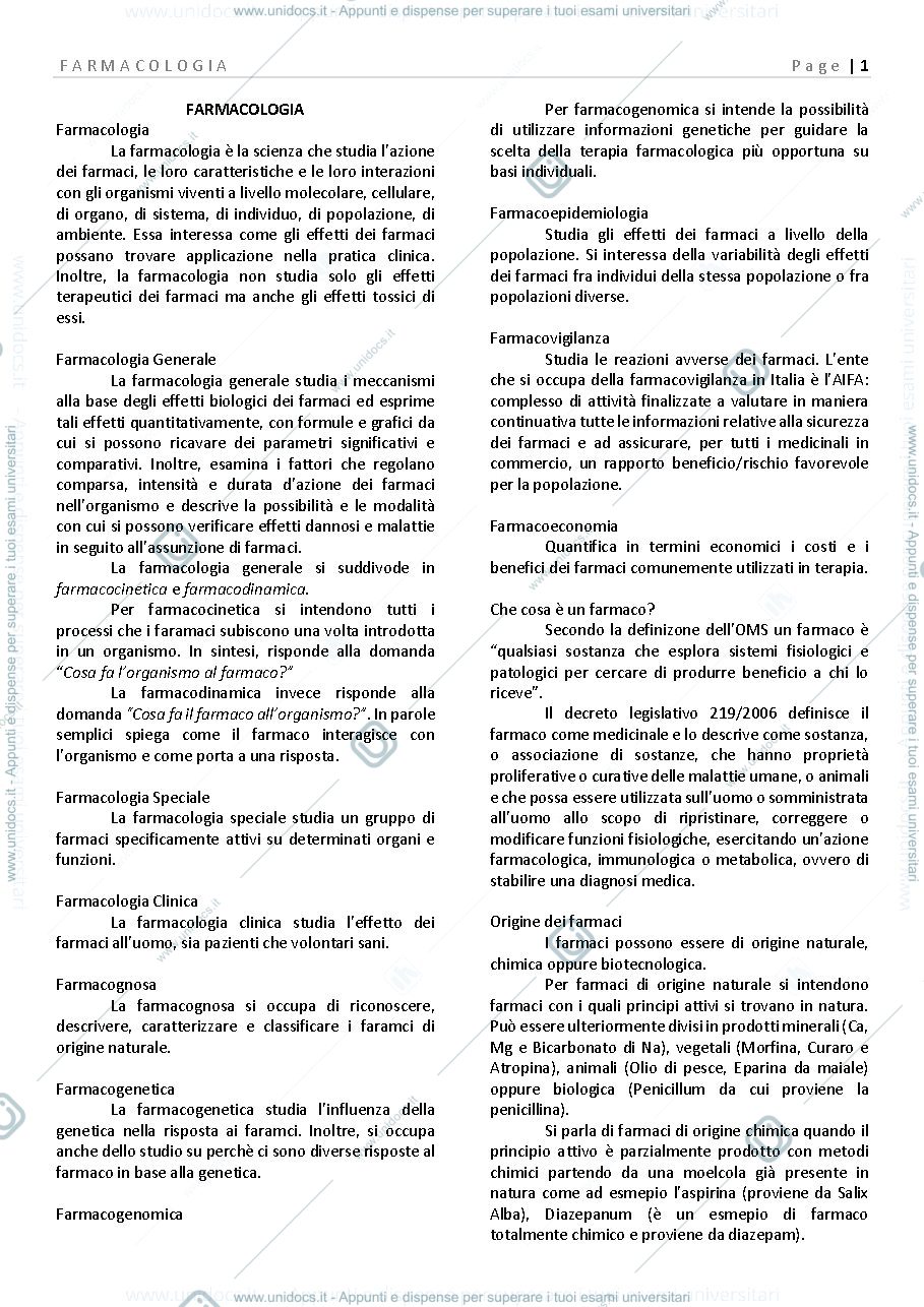 Anteprima pagina 1 — Farmacologia 1
