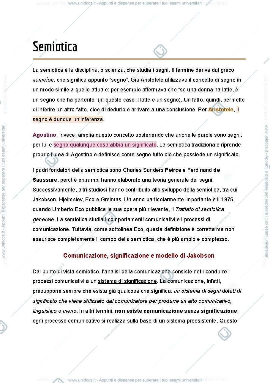 Anteprima pagina 1 — appunti di semiotica