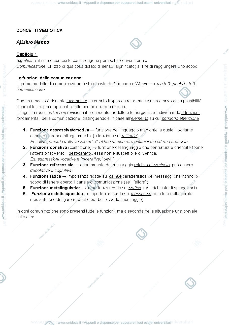 Anteprima pagina 1 — Semiotica primo anno (parte 1)