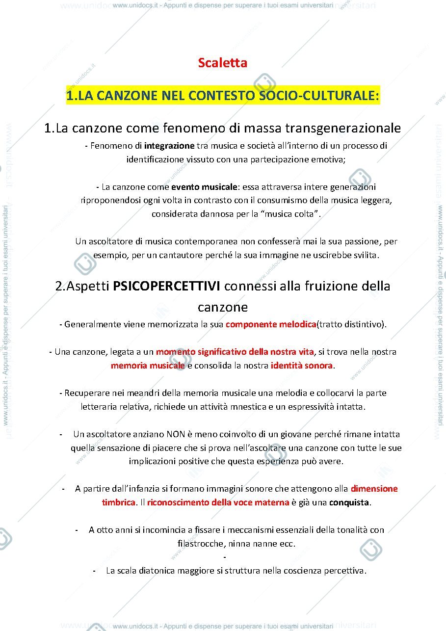 Anteprima pagina 1 — Riassunto Semiotica Della Musica