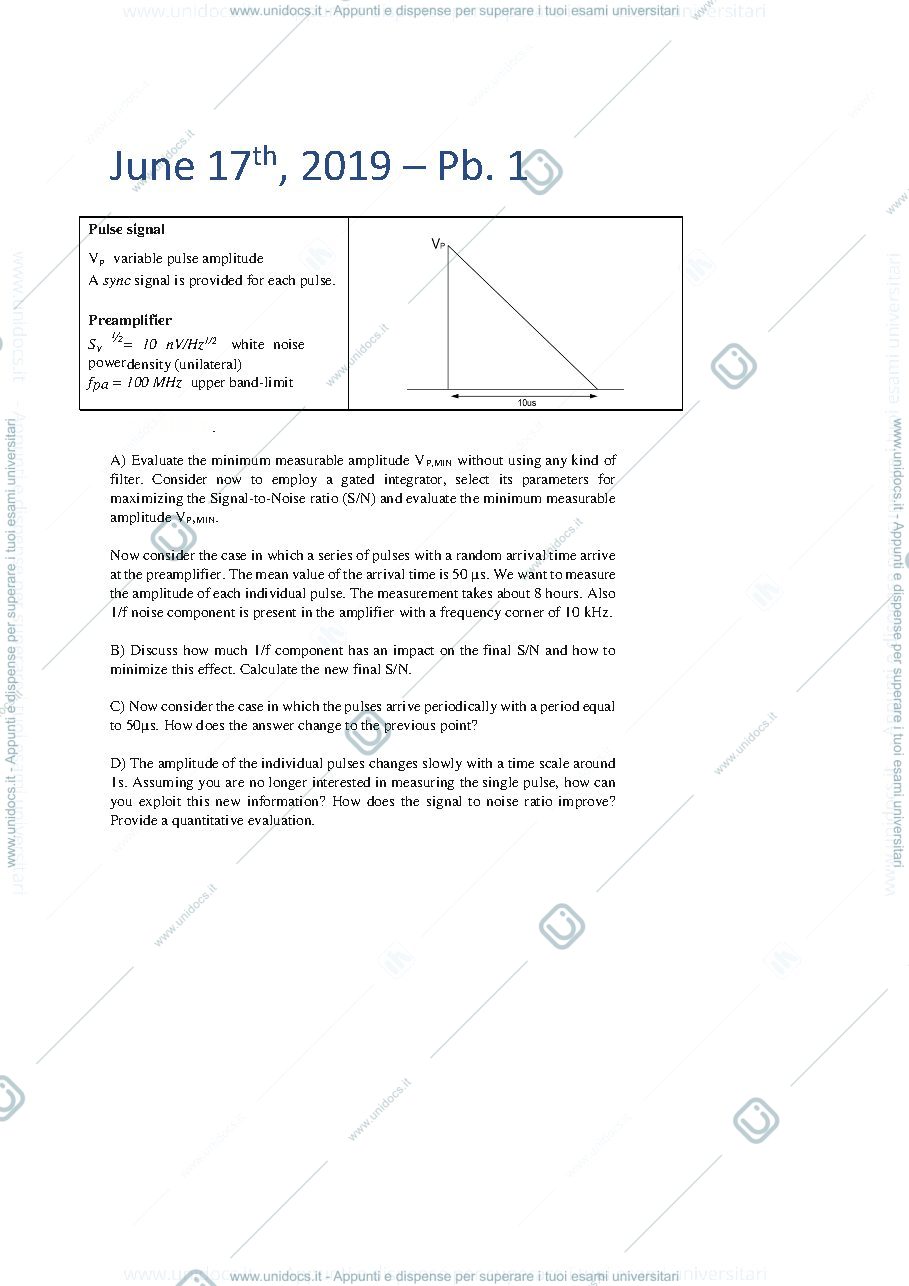 Anteprima pagina 1 — Esercizio 1 , Esame June 17,2019 Signal Recovery