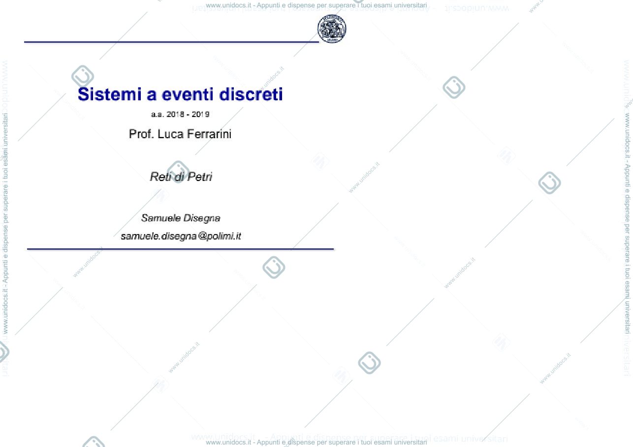 Anteprima pagina 1 — Esercitazione1 - Reti di Petri-Introduzione-Proprieta-Grafo di Raggiungibilita esercitazioni prof: Ferrarini