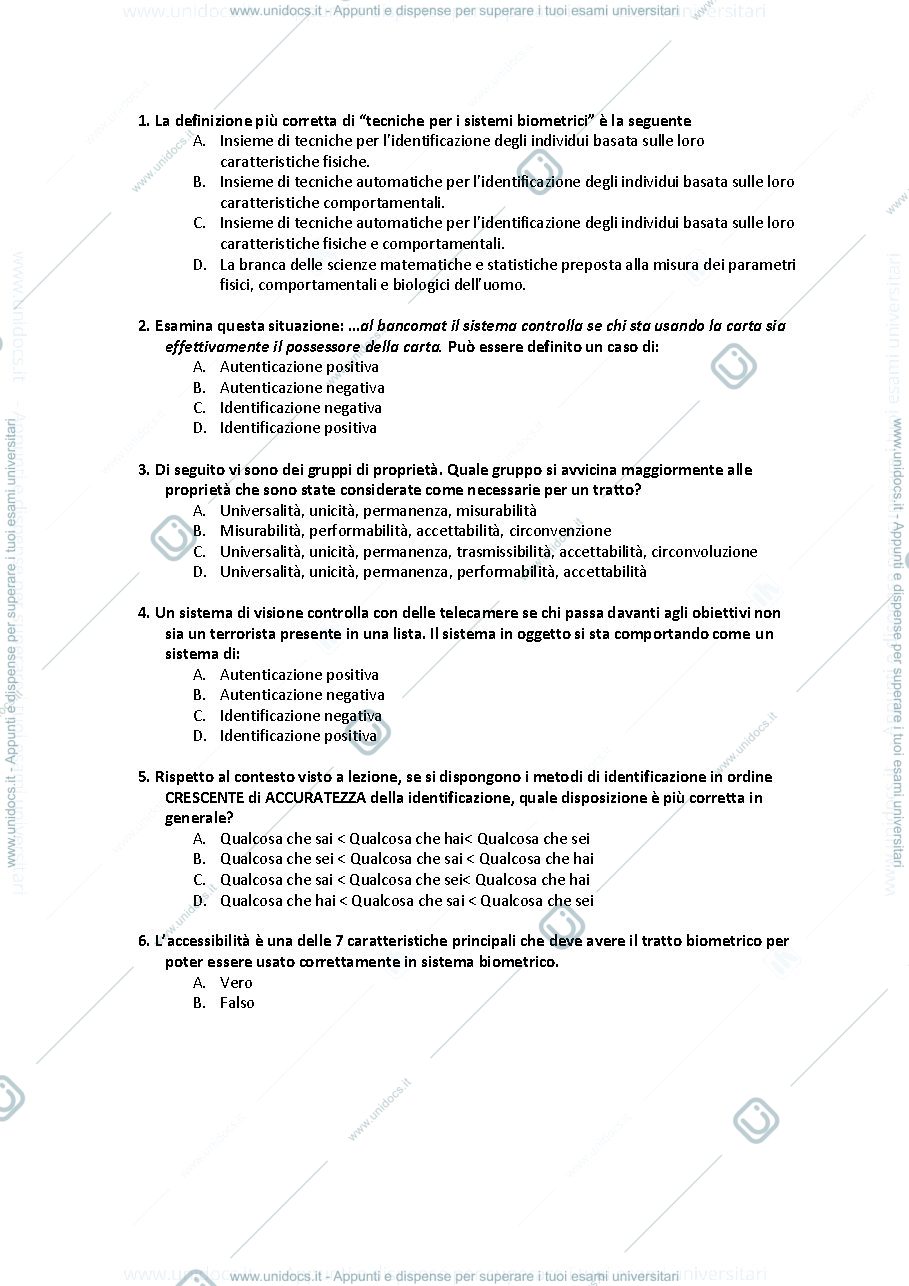 Anteprima pagina 1 — 230 domande biometria