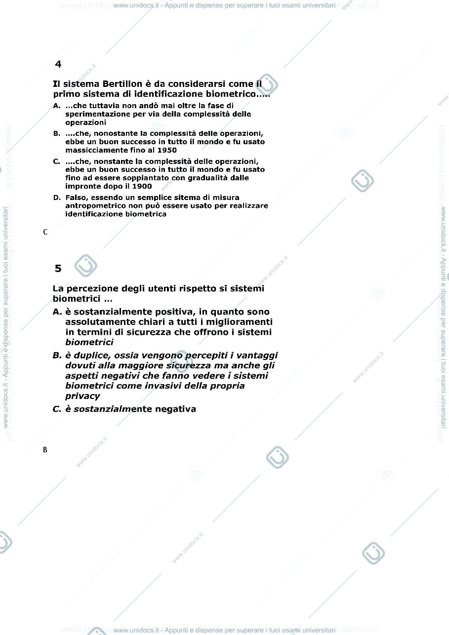 Anteprima pagina 2 — Domande con risposte delle simulazioni di Sistemi Biometrici