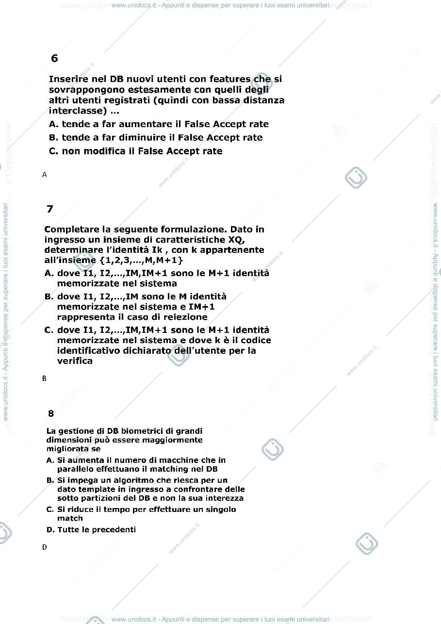 Anteprima pagina 3 — Domande con risposte delle simulazioni di Sistemi Biometrici