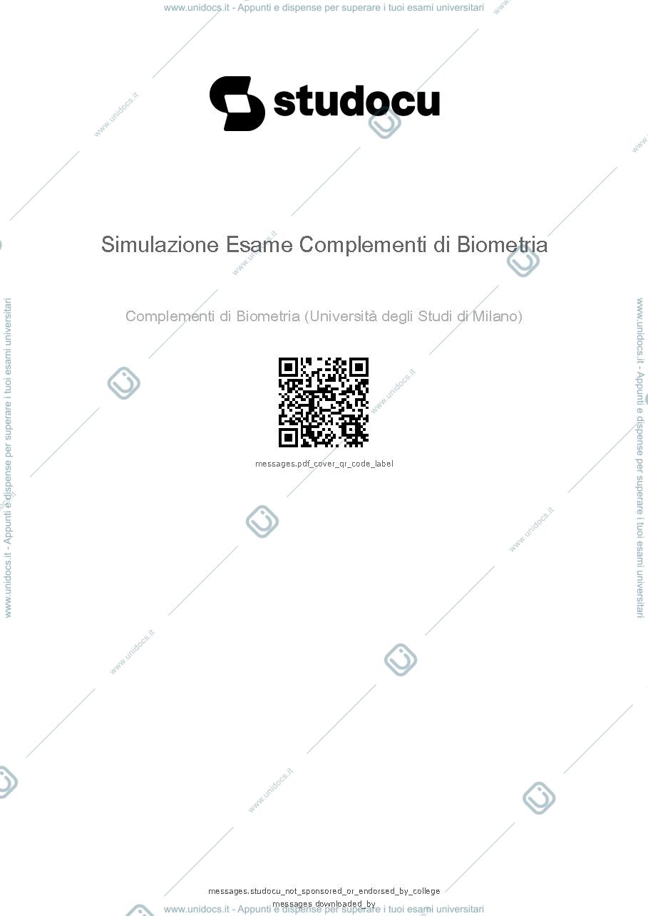 Anteprima pagina 1 — Simulazione Esame Complementi di Biometria