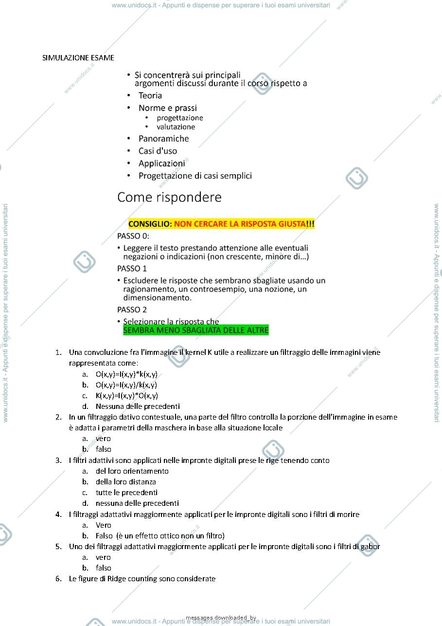 Anteprima pagina 2 — Simulazione Esame Complementi di Biometria