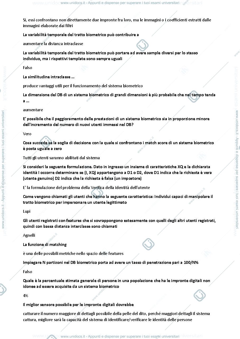 Anteprima pagina 2 — Domande Sistemi biometrici