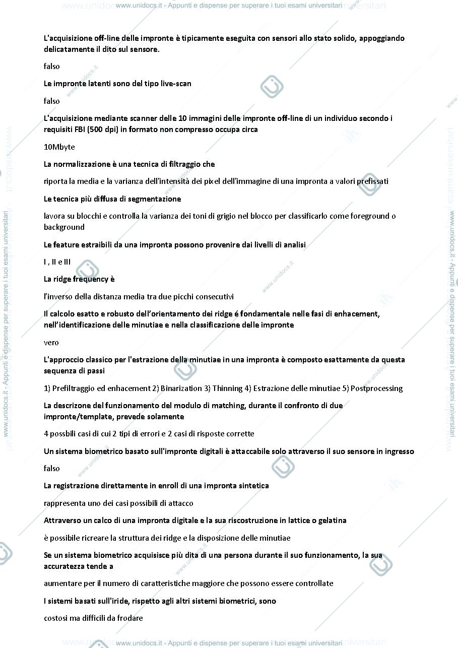 Anteprima pagina 3 — Domande Sistemi biometrici