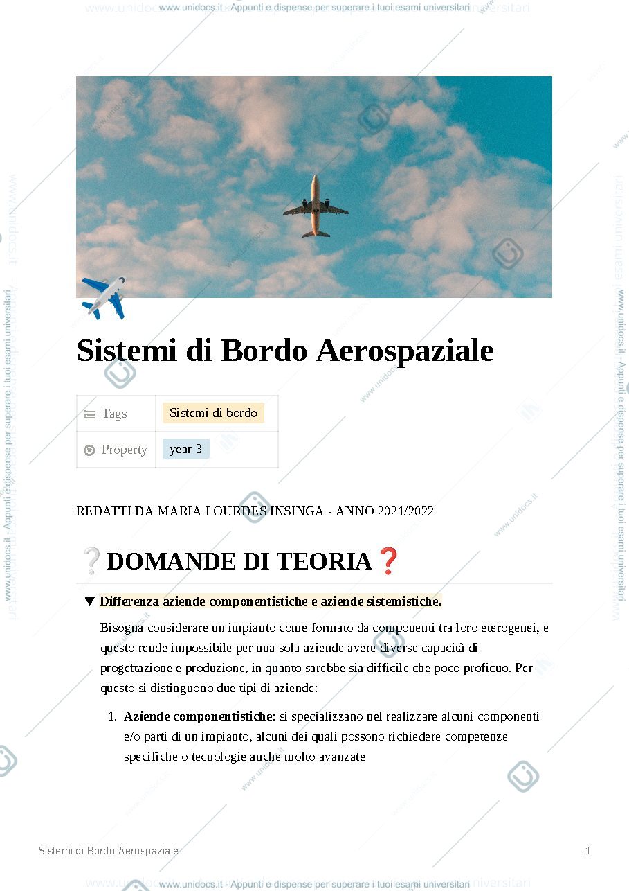 Anteprima pagina 1 — Sistemi di bordo - riassunto e possibili domande APERTE