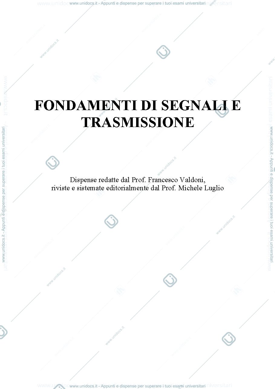 Anteprima pagina 1 — FONDAMENTI DI TELECOMUNICAZIONI