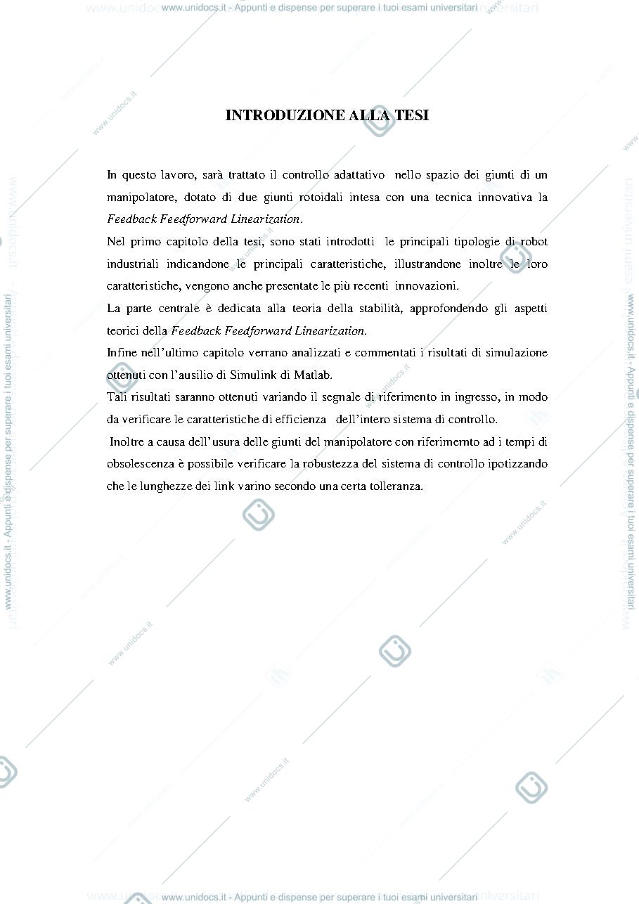 Anteprima pagina 3 — Controllo Adattativo con Input-Output Feedback Linearizzation di un Manipolatore Industriale