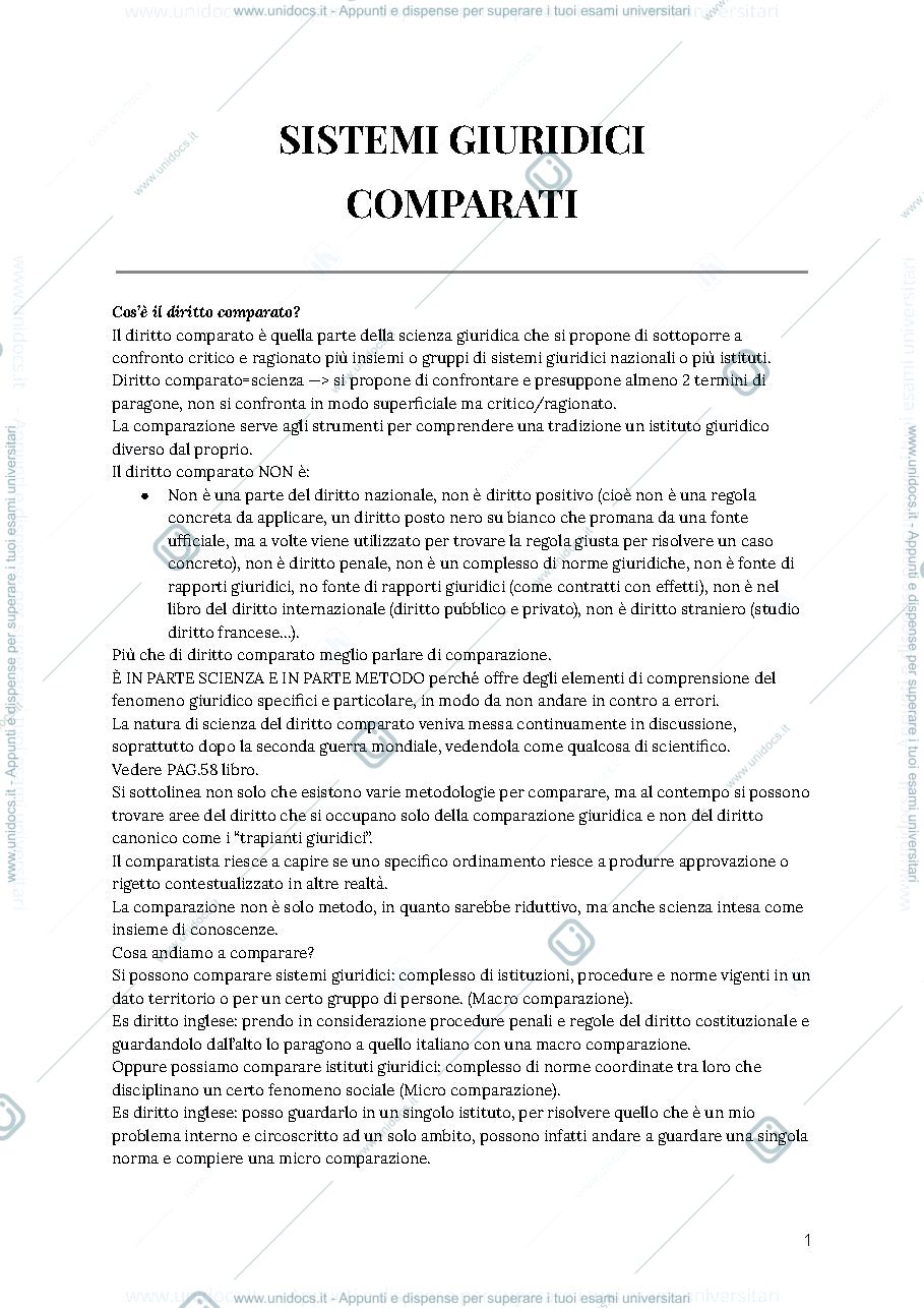 Anteprima pagina 1 — appunti sistemi giuridici comparati 