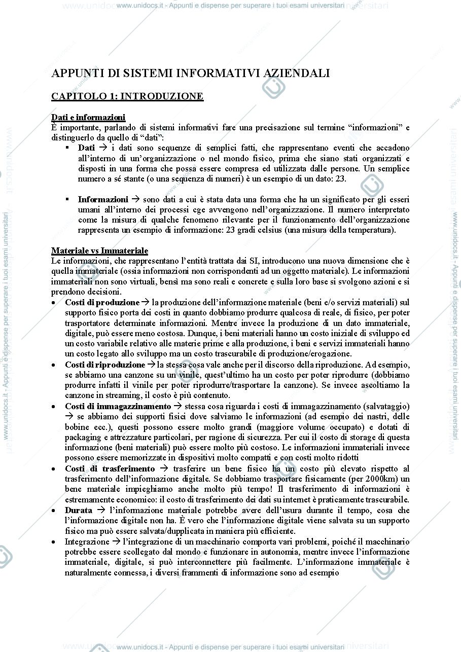 Anteprima pagina 1 — Sistemi Informativi Aziendali