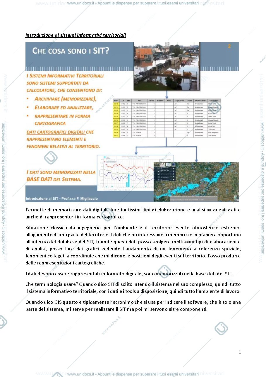 Anteprima pagina 1 — Appunti con slide SISTEMI INFORMATIVI TERRITORIALI