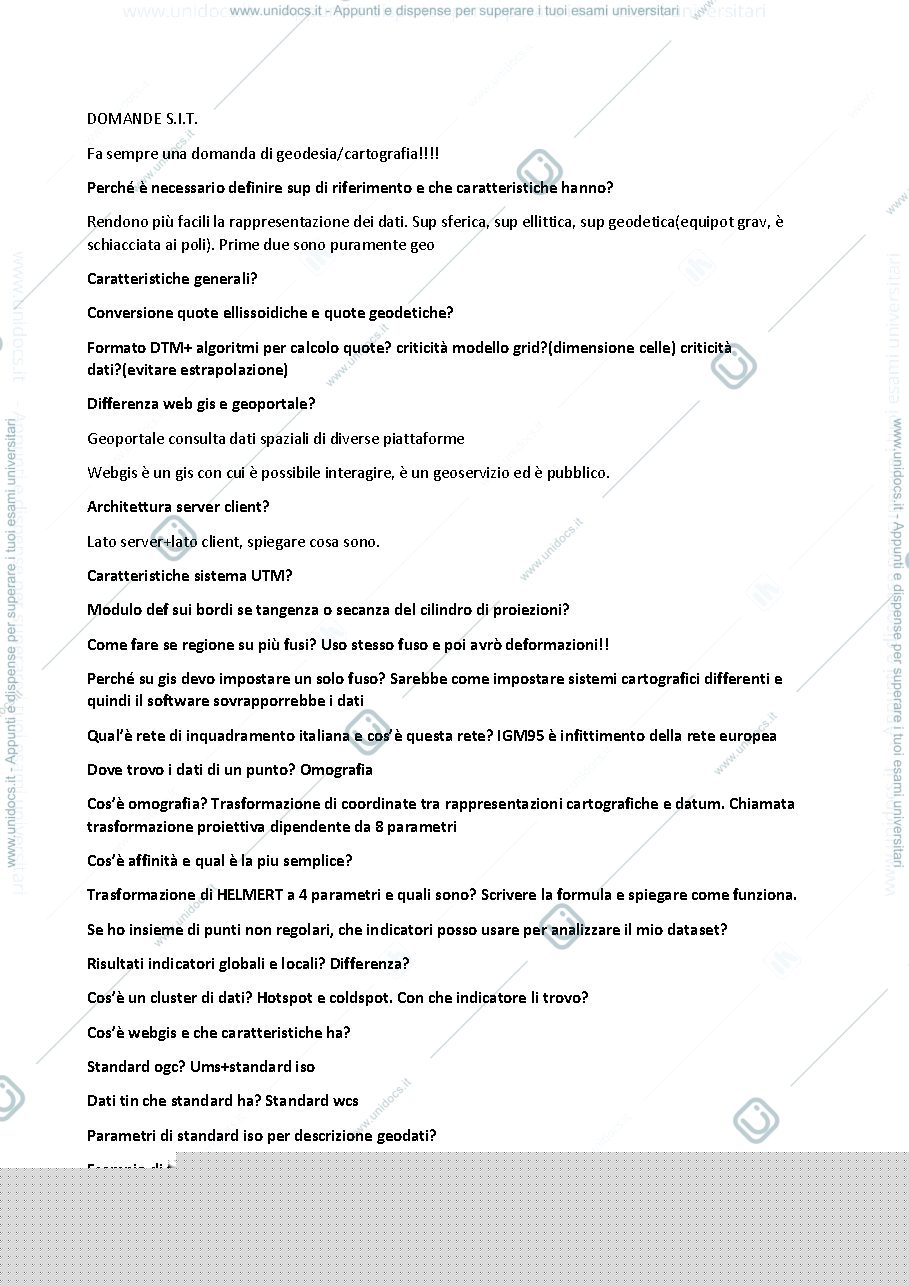 Anteprima pagina 1 — Domande teoriche Sistemi Informativi Territoriali