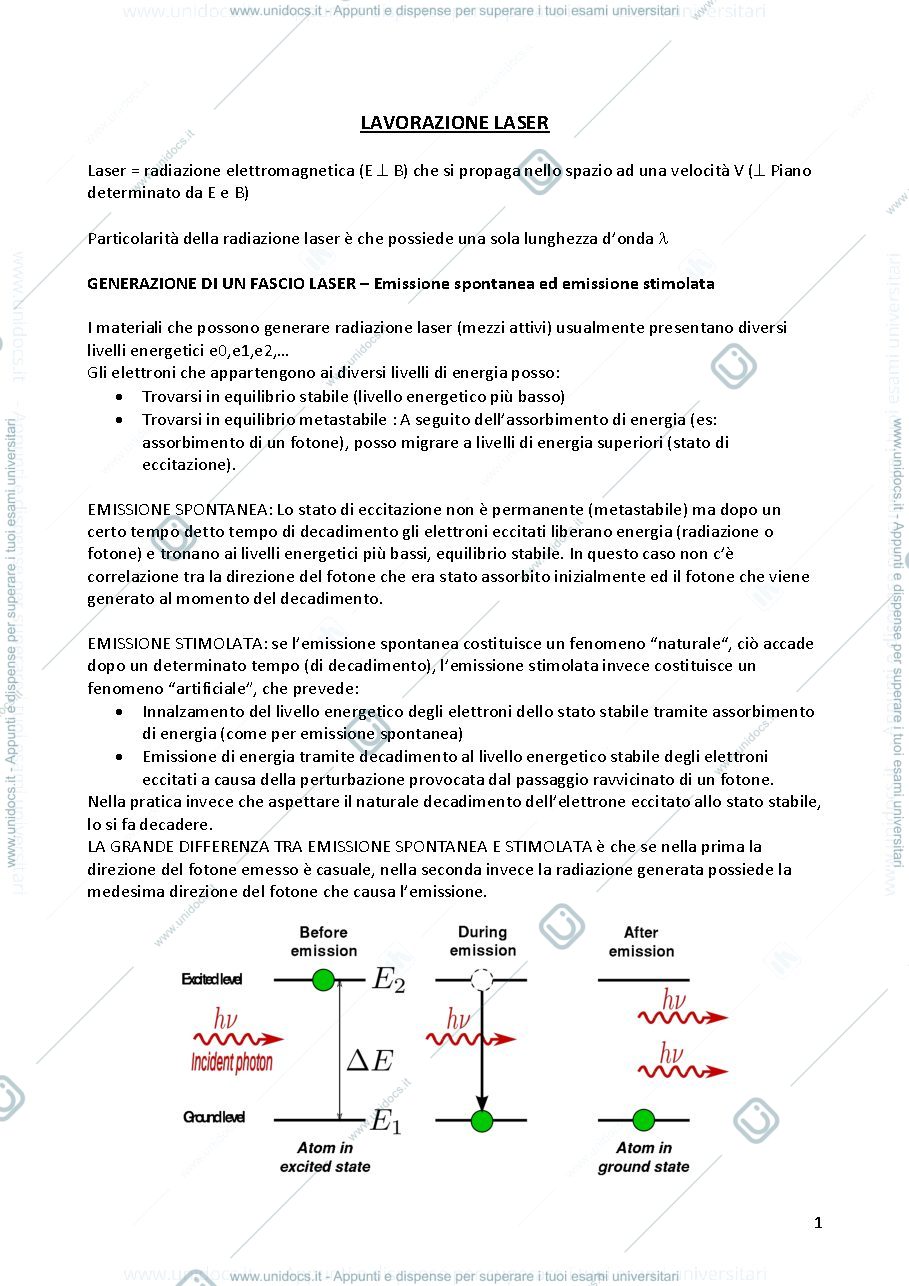 Anteprima pagina 1 — Riassunto Laser ed Additive Manufacturing - Campana