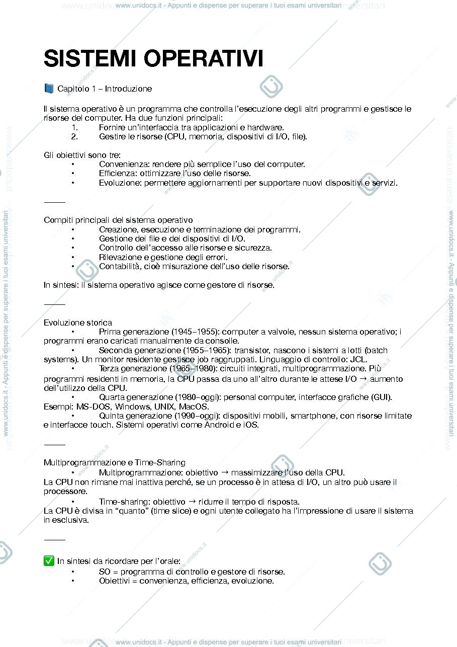 Anteprima pagina 1 — Sistemi Operativi