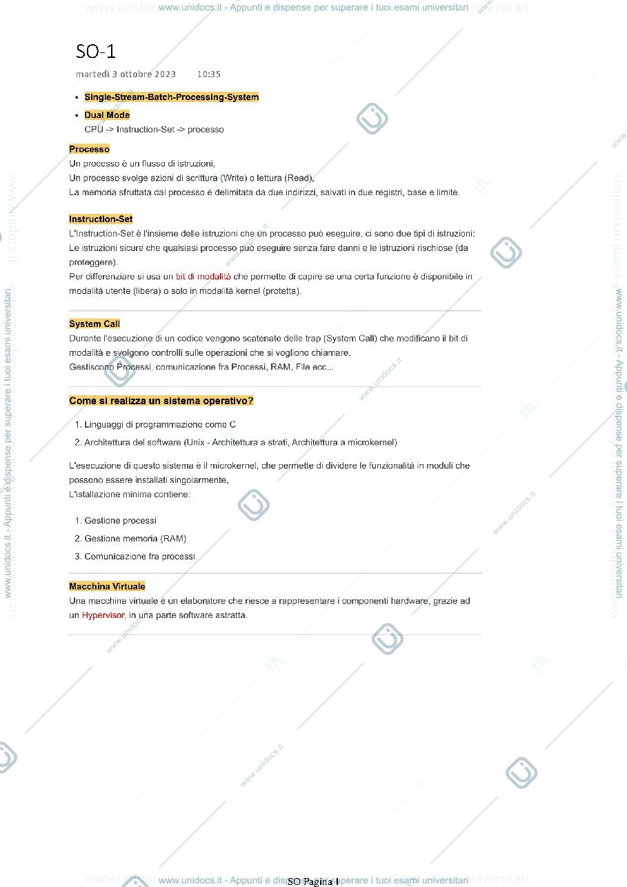 Anteprima pagina 1 — Appunti su lezioni di SO e trascrizione finale di ripasso pre-esame