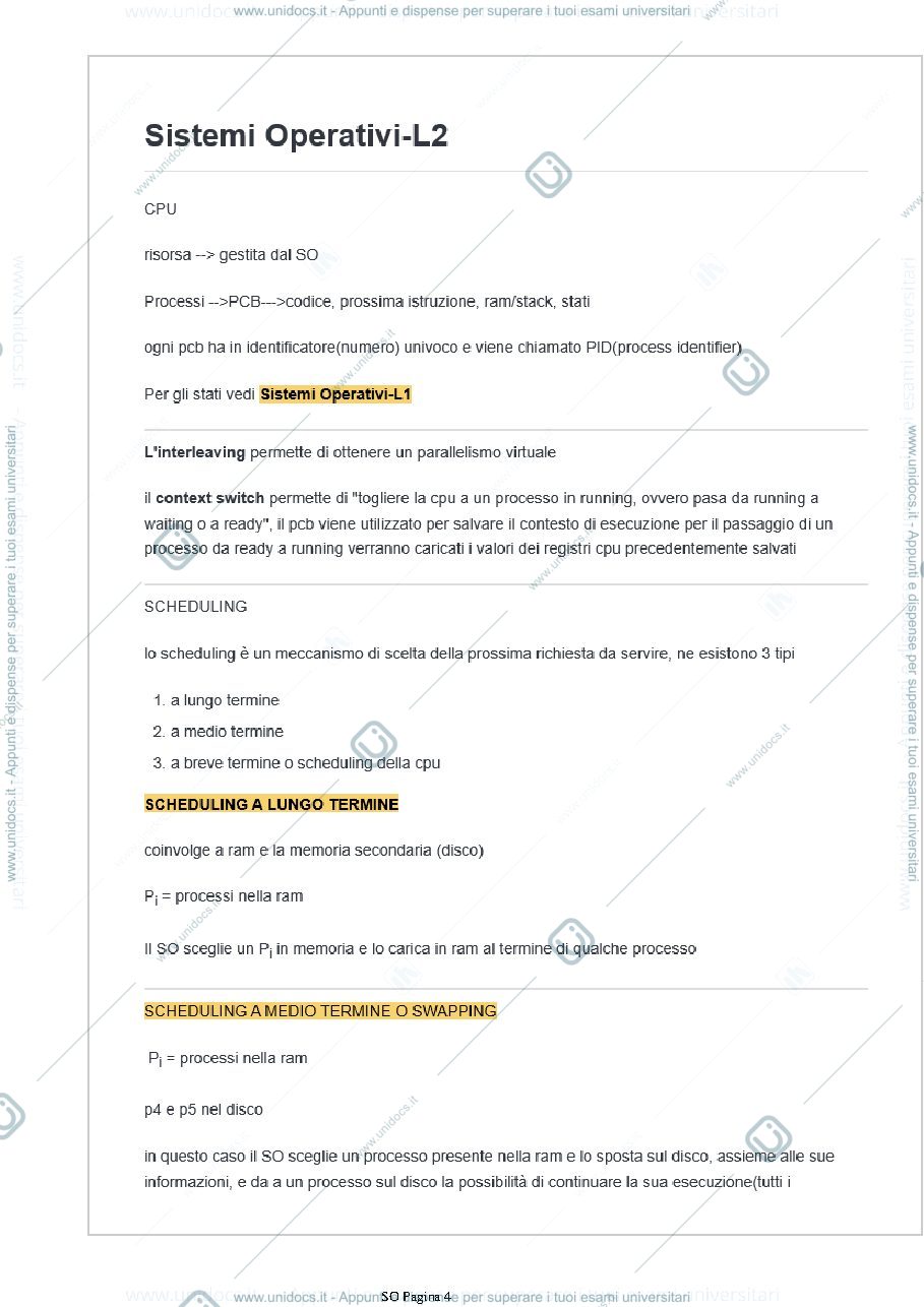 Anteprima pagina 4 — Appunti su lezioni di SO e trascrizione finale di ripasso pre-esame