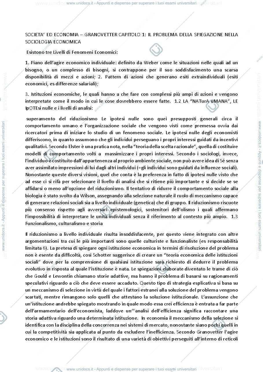 Anteprima pagina 1 — Riassunto Società ed Economia