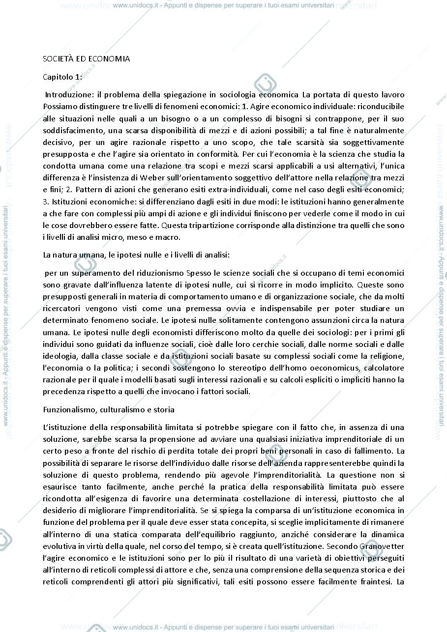 Anteprima pagina 1 — Riassunto Società ed ECONOMIA