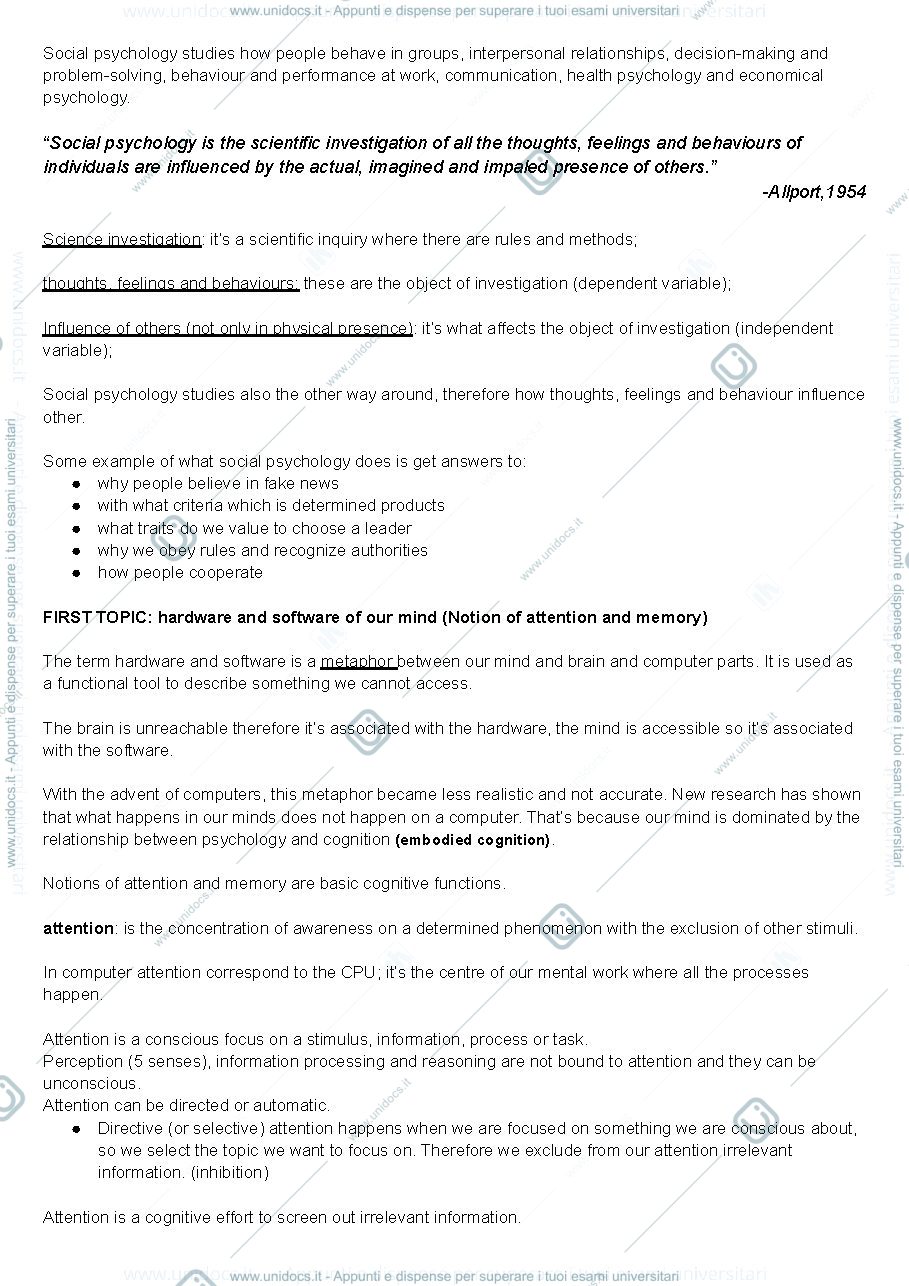 Anteprima pagina 1 — Social psychology - 1st semester