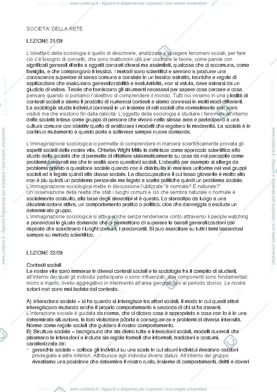 Anteprima pagina 1 — Appunti società della rete