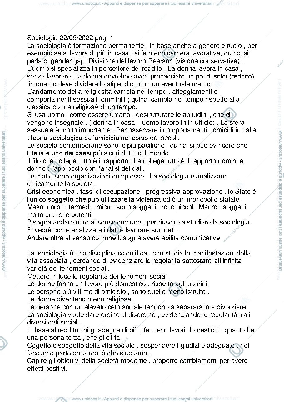 Anteprima pagina 1 — Introduzione al corso di sociologia
