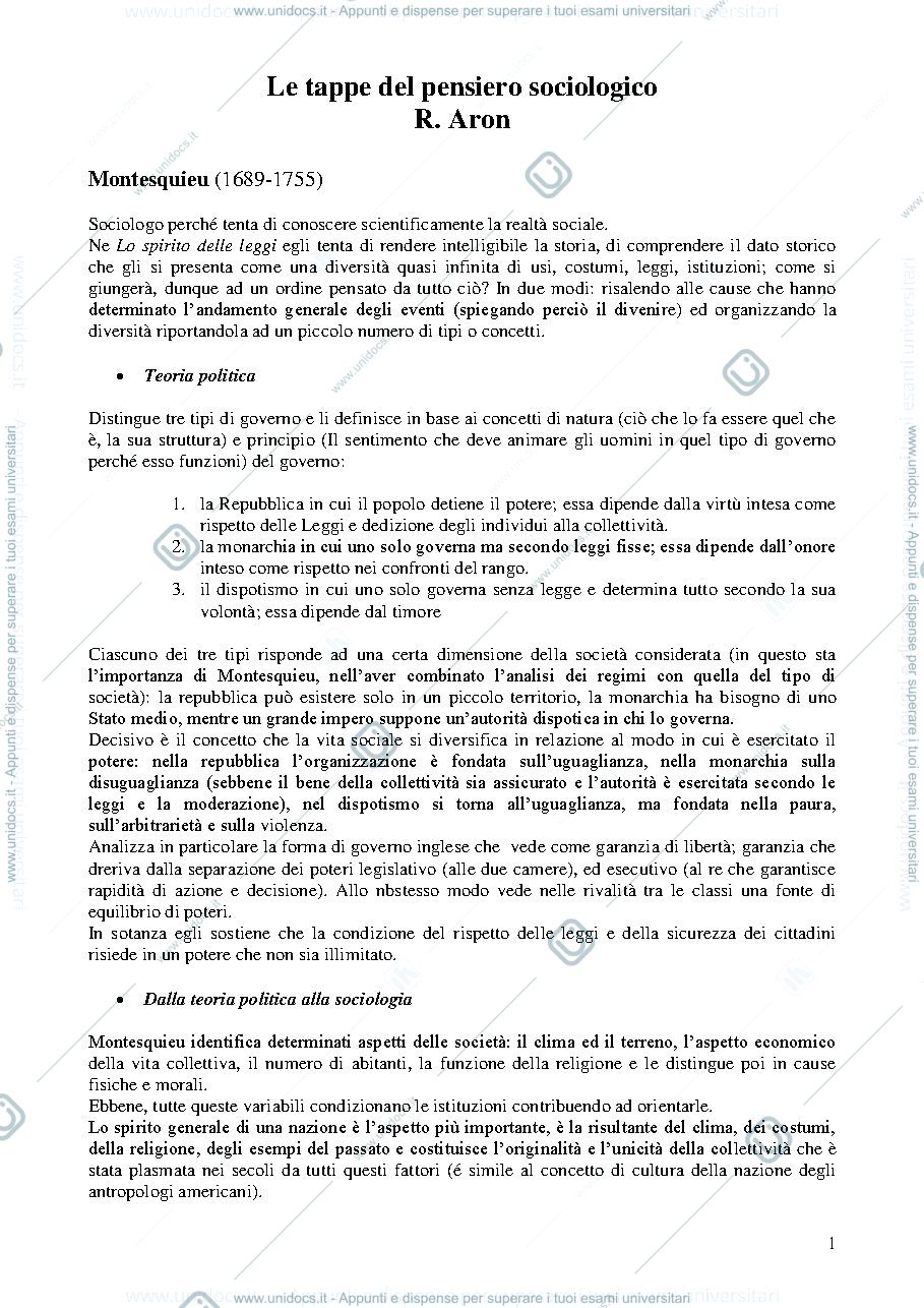 Anteprima pagina 1 — Riassunto Libro Aron 