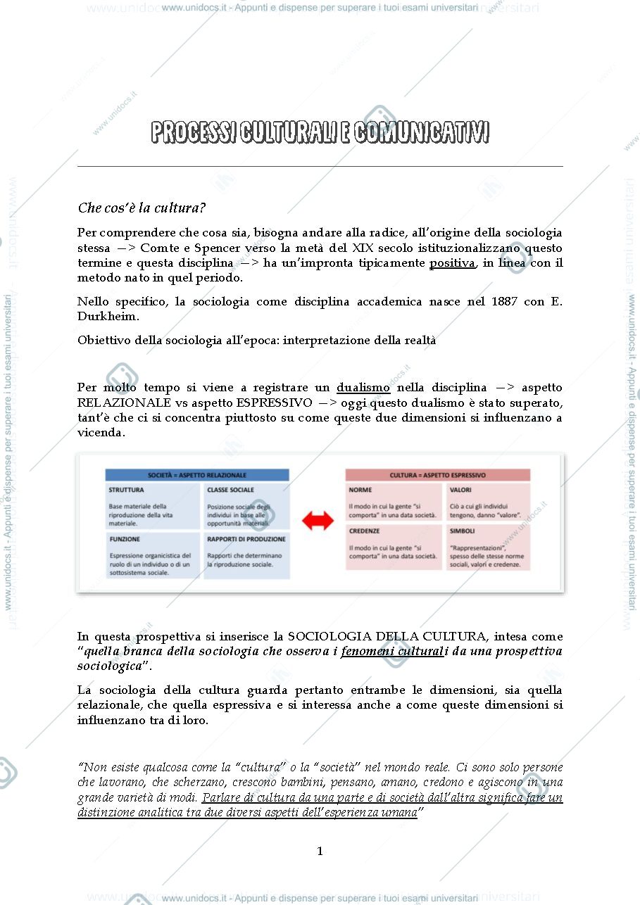 Anteprima pagina 1 — appunti di processi c. e comunicativi 