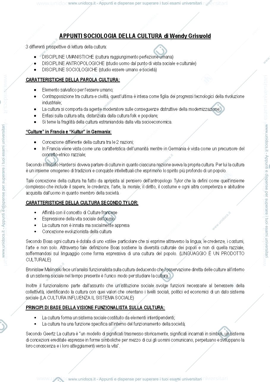 Anteprima pagina 1 — APPUNTI SU SOCIOLOGIA DELLA CULTURA